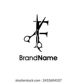 Modern, Luxury and Elegant illustration logo design Initial F Scissors. Logo can use for company related Barbershop and Salon.