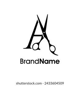 Modernes, luxuriöses und elegantes Illustrations-Logo-Design Initial A Schere. Logo kann für firmenbezogene Barbershop und Salon verwendet werden. 