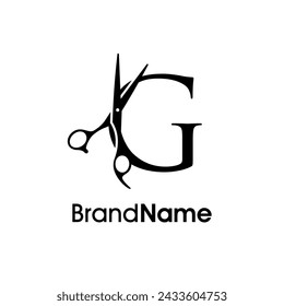 Moderne, luxuriöse und elegante Illustration Logo Design Initial G Schere. Logo kann für firmenbezogene Barbershop und Salon verwendet werden.