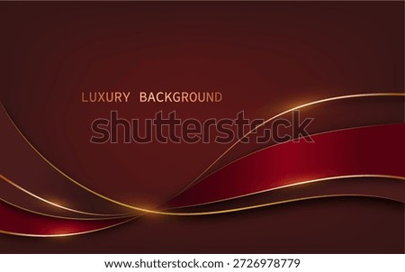 Modern luxury flowing red ribbon with golden lines. Vector Illustration