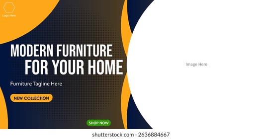 Modern and luxury furniture stylish web banner. Geometric shape landing page web banner.