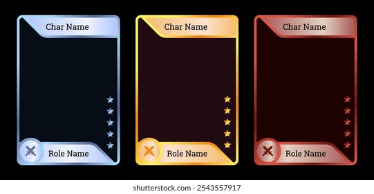 modern luxury game card frame template with blue, gold and ruby colors, for card game template	
