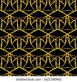 Modern Luxury Geometric Seamless Pattern. Linear geometric Art Deco bricks. 20s retro style. Golden gradient.
