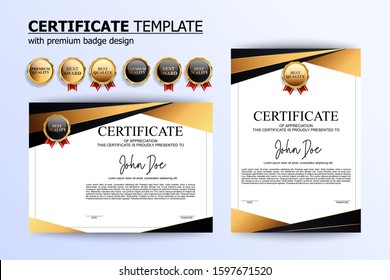 modern luxury gold and white certificate design template with optional gold badge