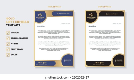 Modern Luxury Golden Letterhead Design Template For Stationary For Business Corporation Editable Format Eps10