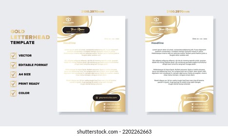 Modern Luxury Golden Letterhead Design Template For Stationary For Business Corporation Editable Format Eps10