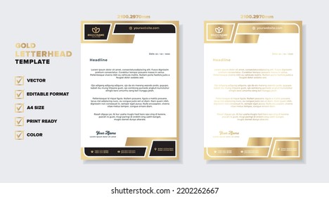 Modern Luxury Golden Letterhead Design Template For Stationary For Business Corporation Editable Format Eps10