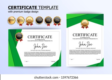 modern luxury green and white certificate design template with optional gold badge