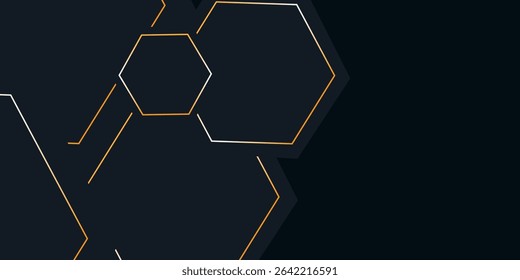 Modern luxury horizontal banner background with layers of golden hexagon shapes and shadow decoration. Trendy simple pentagon shape texture design. Luxury and elegant concept, vector