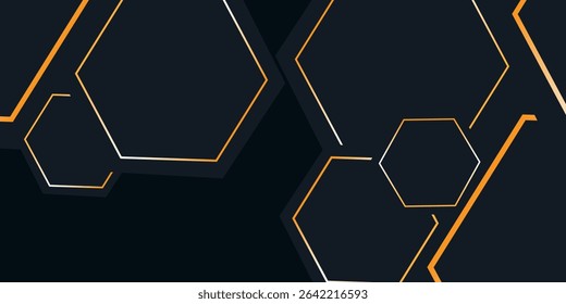Modern luxury horizontal banner background with layers of golden hexagon shapes and shadow decoration. Trendy simple pentagon shape texture design. Luxury and elegant concept, vector