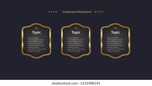 Modern Luxury Infographic Design,Golden Vector Flow Chart And Step Template With Three Options And Steps Design