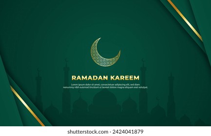 modern luxury islamic overlapping background with golden lines premium on green gradient background