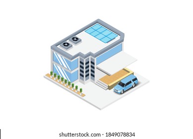 Modern Luxury Isometric Green Eco Friendly House With Solar Panel, Suitable for Diagrams, Infographics, Illustration, And Other Graphic Related Assets
