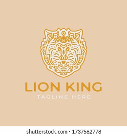 Modern Luxury Logo Design Premium Vector of Abstract Lion King with Outline Art Decoration