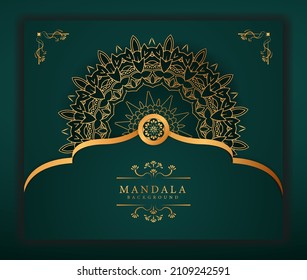 Moderna Mandala de lujo con un estilo dorado. Este diseño es perfecto para el fondo de Ramadán, tarjeta de invitación, fondo decorativo, impresión, pancarta, afiche, portada, folleto, volante, etc.
