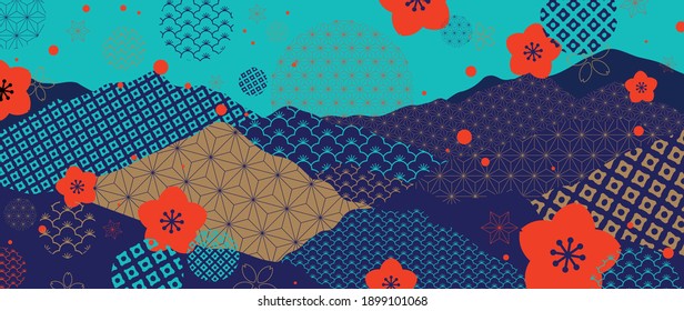 Modern luxury oriental style background vector. Mountain and sun 
landscape wallpaper. Japanese , Chinese oriental line art with golden texture. Natural Wall arts for print and home decor.