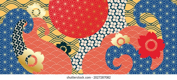 Modern luxury oriental style background vector. Mountain and sun 
landscape wallpaper. Japanese , Chinese oriental line art with golden texture. Natural Wall arts for print and home decor.