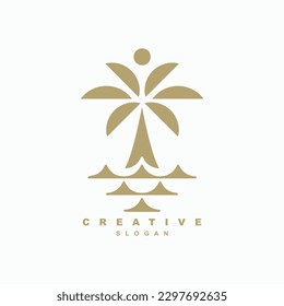 Modern luxury palm island logo template vector. logo for resort, hotel, restaurant and others