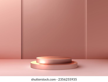 modern luxury product display featuring an empty rose gold podium on a pink background. This mockup is perfect for showcasing fashion and jewelry products. Vector illustration