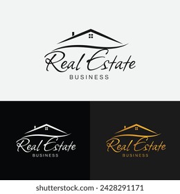 Modern and luxury real estate logo design template for your property management business. Create branding with professional black, white, and golden accents.