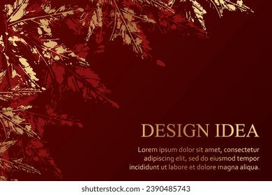Moderner, luxuriöser, roter Hintergrund für Webseiten oder Banner mit goldenem Herbstblätterblatt.