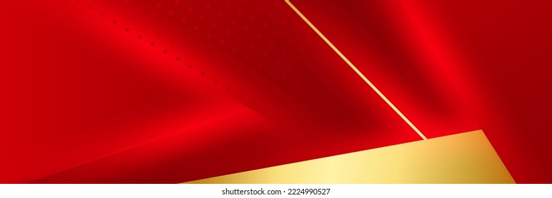 Modern luxury red and gold banner background with wave line circle