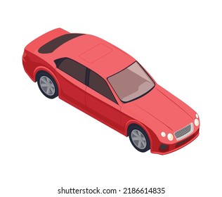 Modern Luxury Red Sedan Car On White Background Isometric 3d Vector Illustration