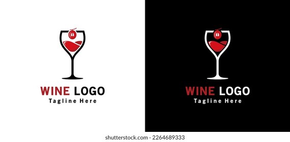 Modern luxury red wine glass logo design