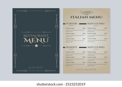 Modern luxury restaurant food menu 