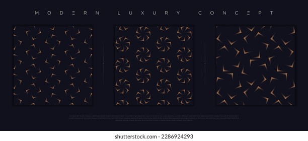 Conjunto moderno y lujoso de diseño impecable. Diseño de fondo abstracto de primera calidad para elementos de diseño elegantes. Papel de pared azul oscuro exclusivo y minimalista con formas geométricas de oro; círculos, líneas, rayas. Vector