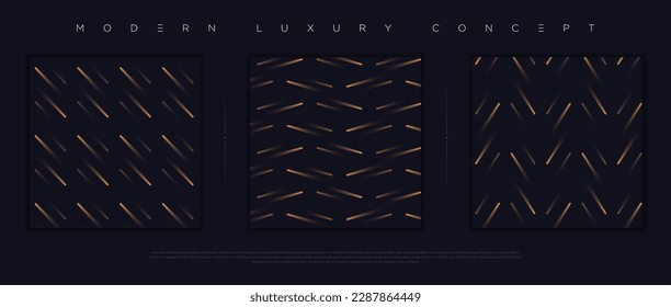 Conjunto moderno y lujoso de diseño impecable. Diseño de fondo abstracto de primera calidad para elementos de diseño elegantes. Papel de pared azul oscuro exclusivo y minimalista con formas geométricas de oro; círculos, líneas, rayas. Vector