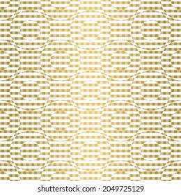 Modern luxury seamless vector pattern with gold texture on white background. Repetitive geometric shapes of circles and squares for fancy prints and wallpaper.