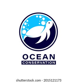 Modern and Luxury Style for Ocean Conservation Logo. With a blue turtle sea icon in the circle shape. Premium and Luxury Logo Template