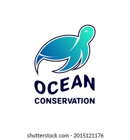 Modern and Luxury Style for Ocean Conservation Logo. With a blue turtle sea icon. Premium and Luxury Logo Template