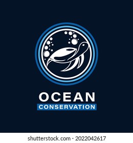 Modern and Luxury Style for Ocean Conservation Logo. With a blue turtle sea and orca whale icon. Premium and Luxury Logo Template