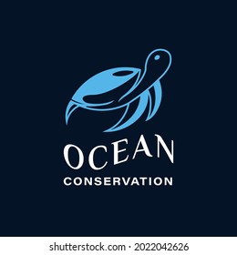 Modern and Luxury Style for Ocean Conservation Logo. With a blue turtle sea and orca whale icon. Premium and Luxury Logo Template