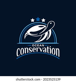 Modern and Luxury Style for Ocean Conservation Logo. With a blue turtle sea and orca whale icon. Premium and Luxury Logo Template