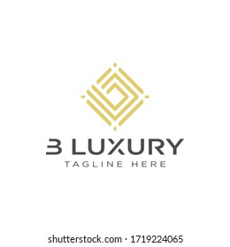 Modern Luxury Template Logo Design Professional, Initials of Letter B, Leaf with Decoration in Gold Square Shape