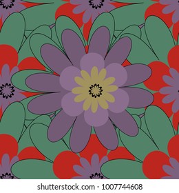 Modern luxury texture for fabrics, textile. Vector floral seamless pattern. Background wallpaper illustration with green, neutral and red flowers and vintage paisley ornaments.