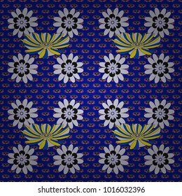 Modern luxury texture for fabrics, textile. Vector floral seamless pattern. Background wallpaper illustration with blue, violet and purple flowers and vintage paisley ornaments.