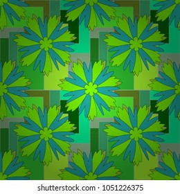 Modern luxury texture for fabrics, textile. Vector floral seamless pattern. Background wallpaper illustration with green, blue and black flowers and vintage paisley ornaments.