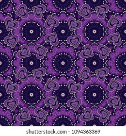 Modern luxury texture for fabrics, textile. Vector floral seamless pattern. Background wallpaper illustration with violet, black and purple flowers and vintage paisley ornaments.