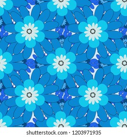 Modern luxury texture for fabrics, textile. Vector floral seamless pattern. Background wallpaper illustration with neutral, black and blue flowers and vintage paisley ornaments.