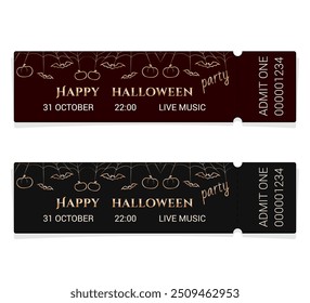 Modern luxury ticket design. Halloween theme set. Halloween party ticket templates. Samhain. All Hallows' Eve. Black and red colors. Template.