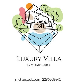 Modern Luxury villa or apartment or construction property logo with dummy text on white background.