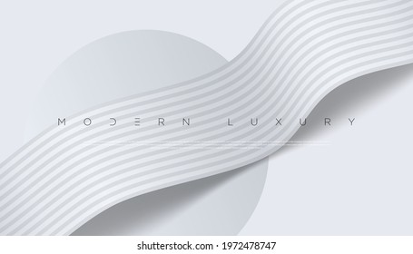 Modern luxury white abstract background with ribbon, silky, silver geometric elements and paper effect for poster, website, brochure, banner, presentation template etc. Fashionable graphic design.