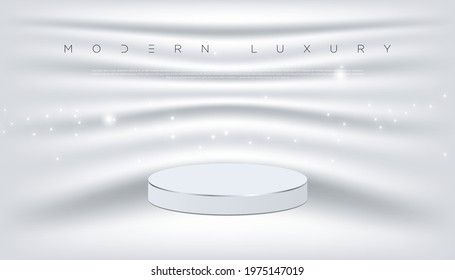 Modern luxury white abstract background with podium, column, pedestal for award ceremony, victory celebration etc. Fashionable graphic design concept. Vector EPS 10