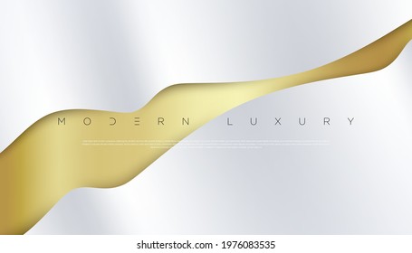 Modern luxury white abstract background with golden, silky, silver waves and paper effect for poster, website, brochure, banner, presentation template. Purity graphic design series. Vector EPS 10