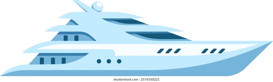 Modern luxury yacht sailing gracefully on the water, showcasing a striking side view of a large white vessel adorned with elegant blue details, embodying maritime travel and a lavish lifestyle