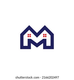 Modern M House Moving Service Logo. Silhouette Of Moved House Design. For Professional Home And Apartment Agency Or Business Brand Raise Up Real Estate Company. Apply To Web Site, Adds, Apps Icon